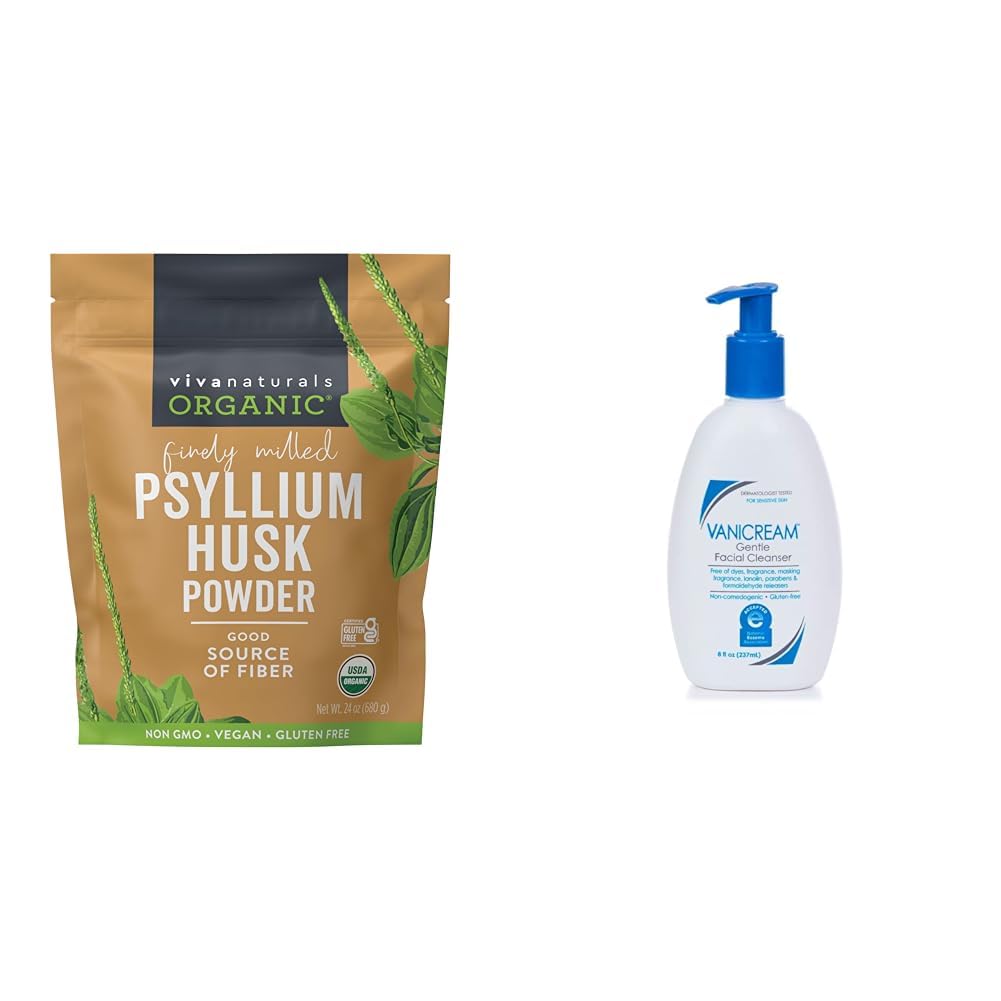 24 oz Organic Psyllium Husk Powder & 8 fl oz Gentle Facial Cleanser Bundle Q501