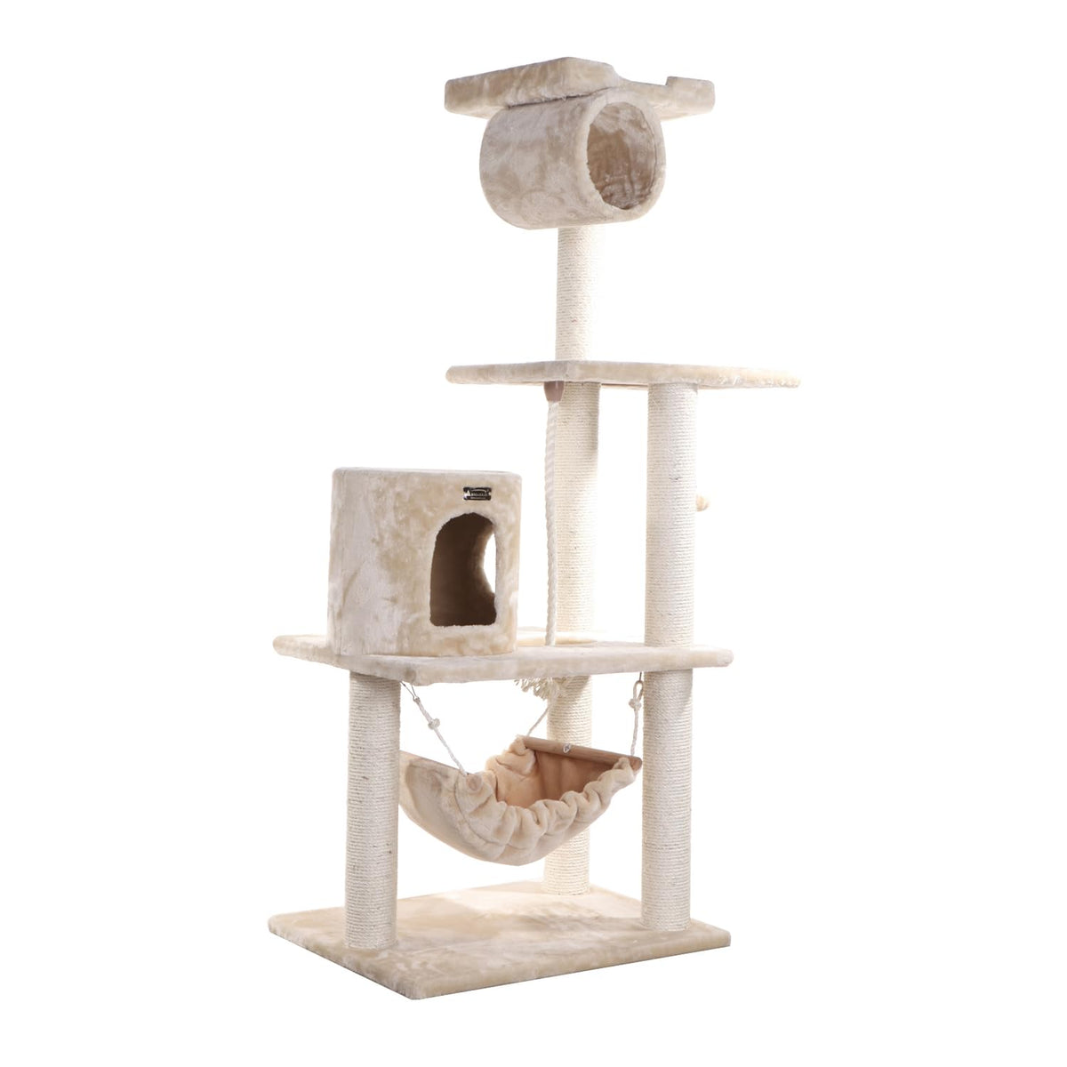 Tall 70 Inch MultiLevel Feline Activity Tower with Scratching Posts and Playhouse, Tan Y7986