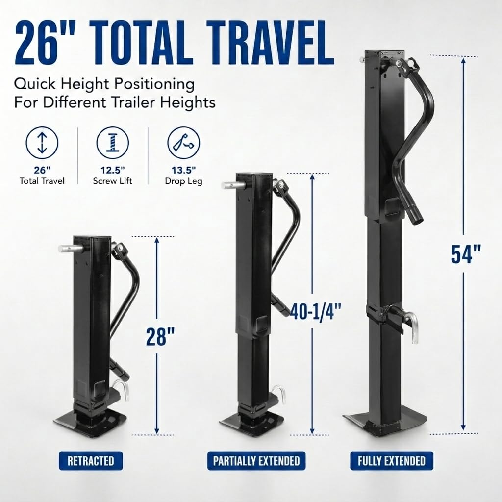 12000 LBS Weld-On Trailer Jack 4" Square Tube 26" Travel Side Wind Black O31154