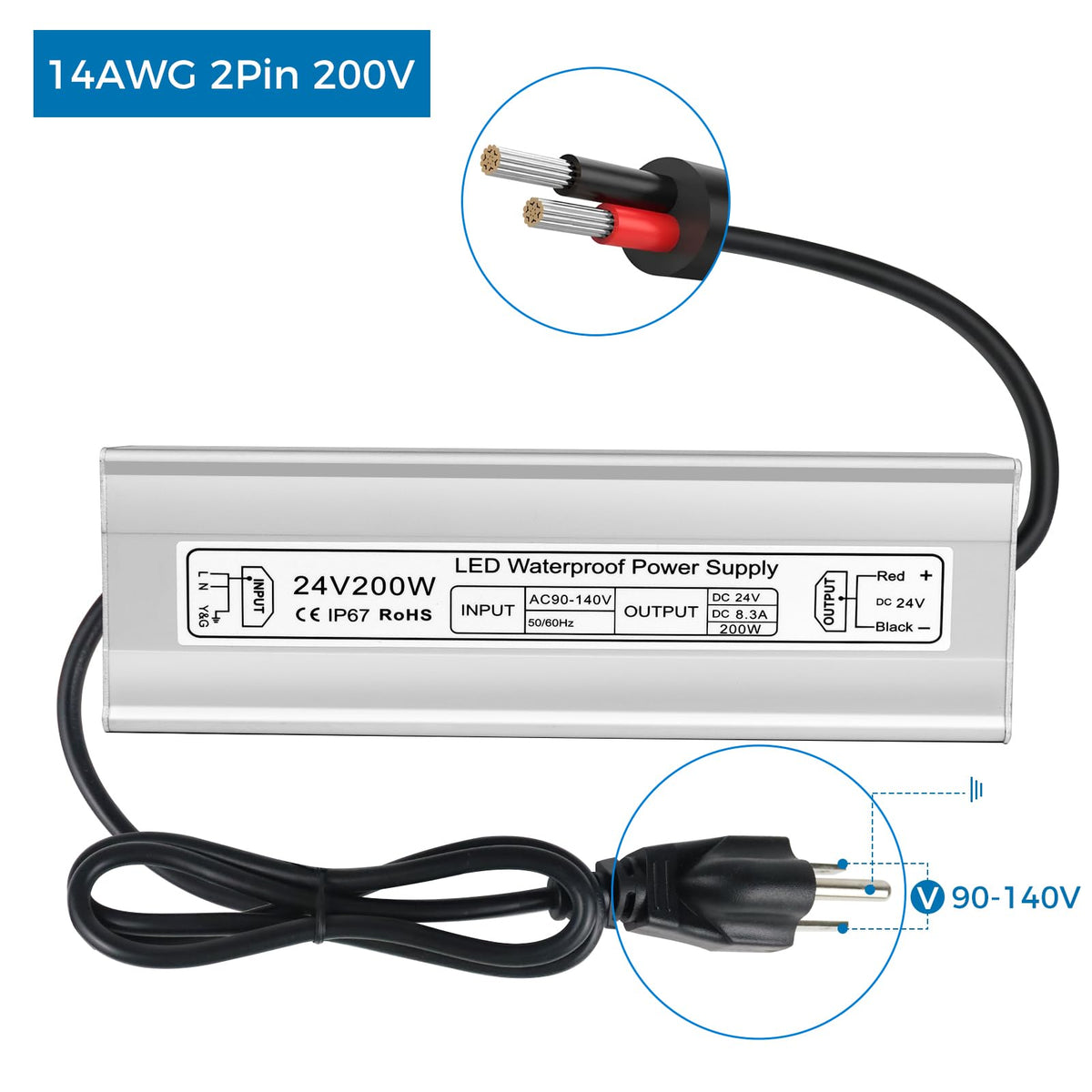 200W 24V IP67 Waterproof LED Driver V1768