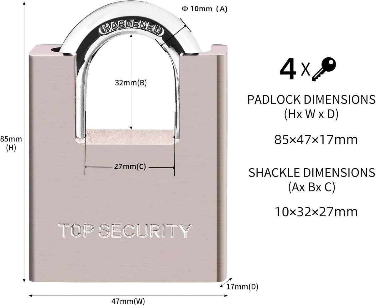 Heavy Duty Solid Brass Keyed Padlock with 4 Keys K8002