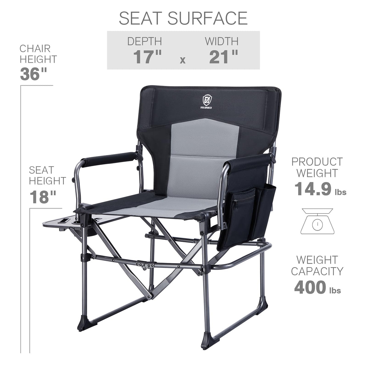 Portable Folding Camping Chair with Side Table, Black F784253