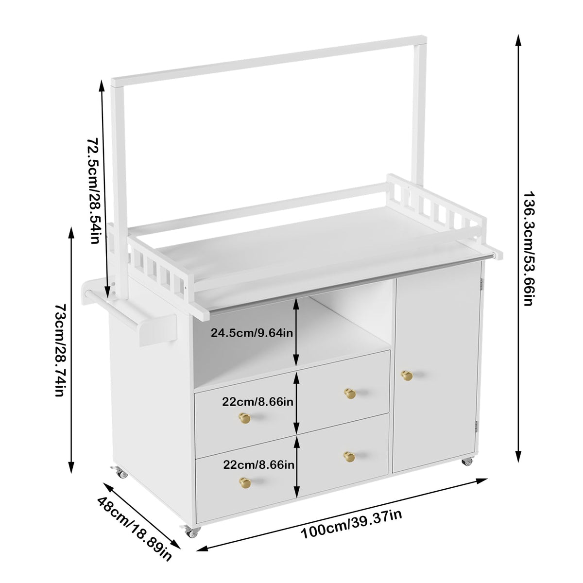 Baby Changing Table with Wheels and Drawers U795082
