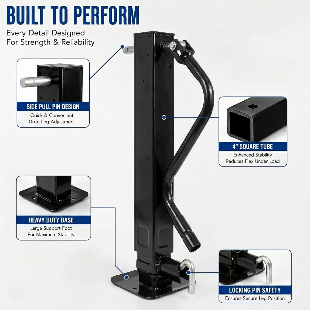 12000 LBS Weld-On Trailer Jack 4" Square Tube 26" Travel Side Wind Black O31154