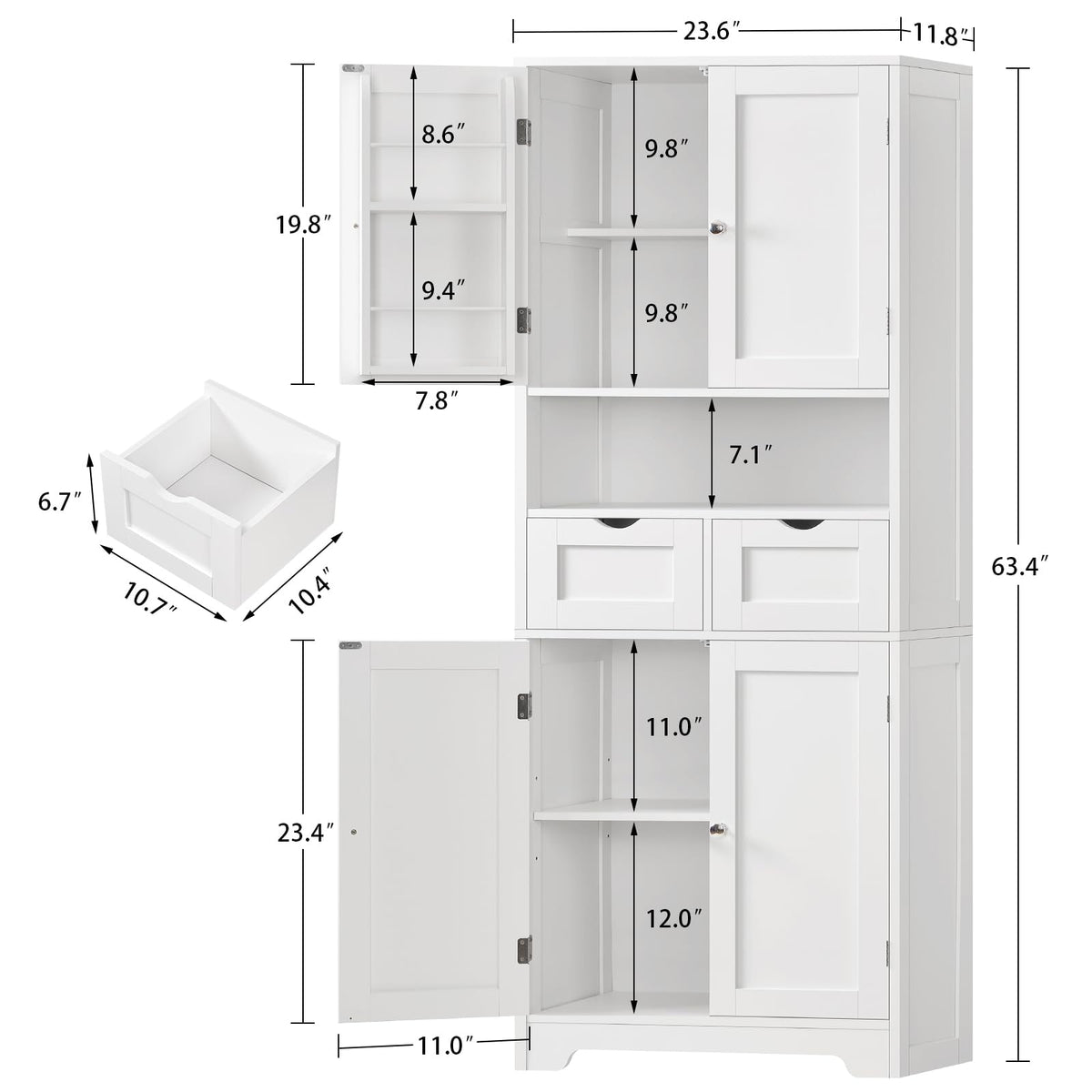 63.4"H Kitchen Pantry Cabinet with 4 Door Shelves F2252