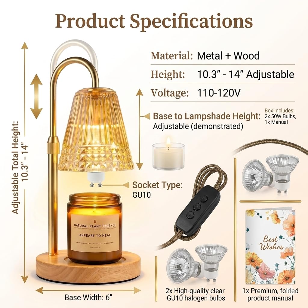 Dimmable Height Adjustable Candle Warmer Lamp with Timer Z708968