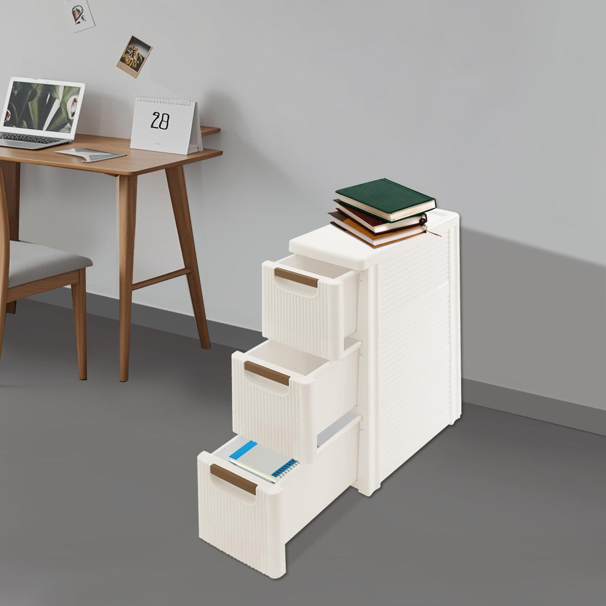 Narrow Rolling Storage Cabinet with 3 Drawers M851