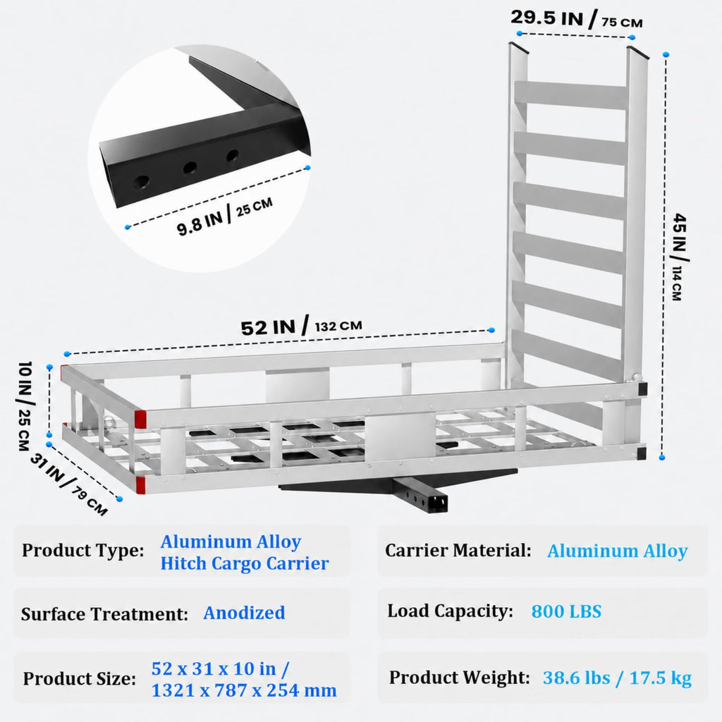 52"x31"x10" Aluminum Hitch Cargo Carrier with Ramp R65258