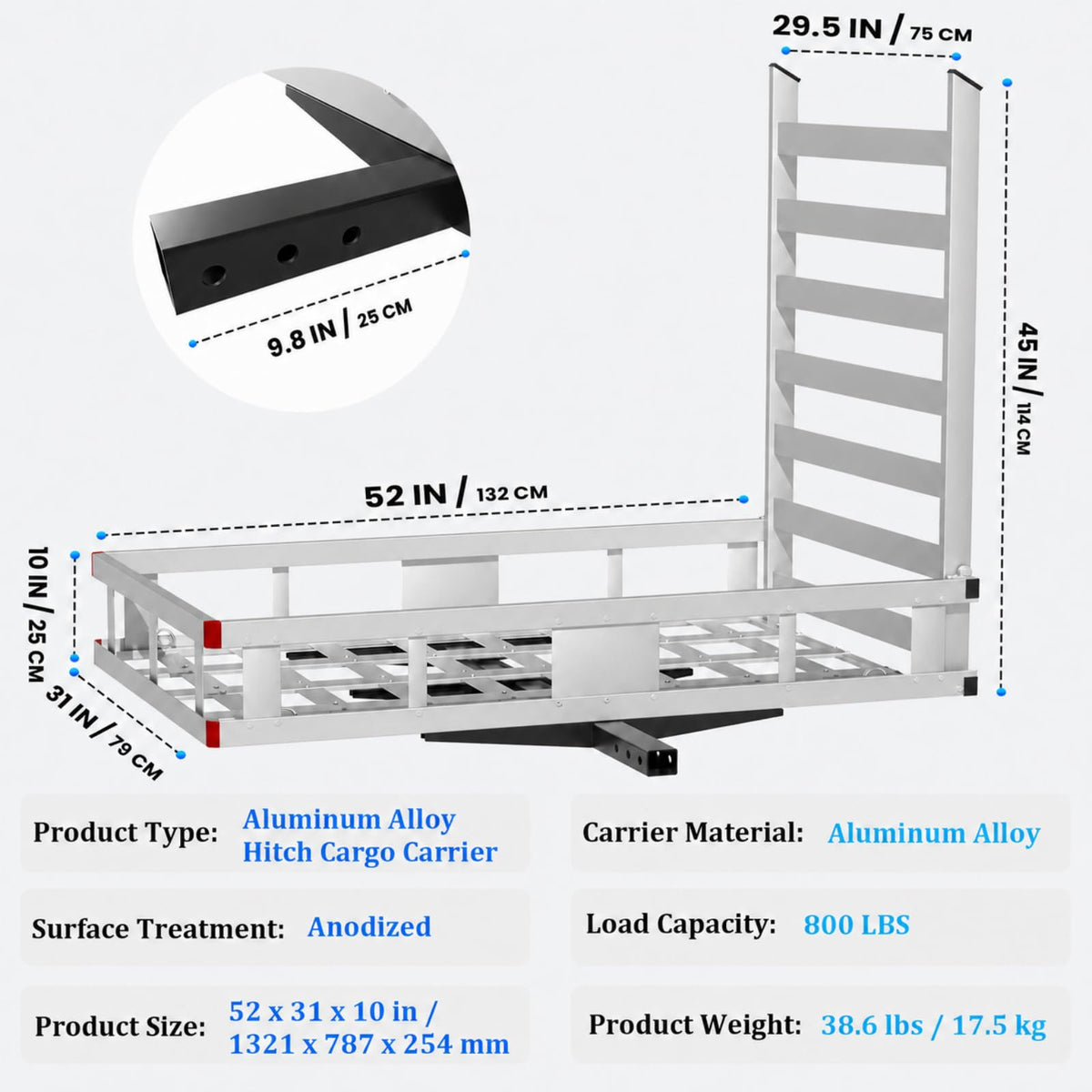 52"x31"x10" Aluminum Hitch Cargo Carrier with Ramp R65258