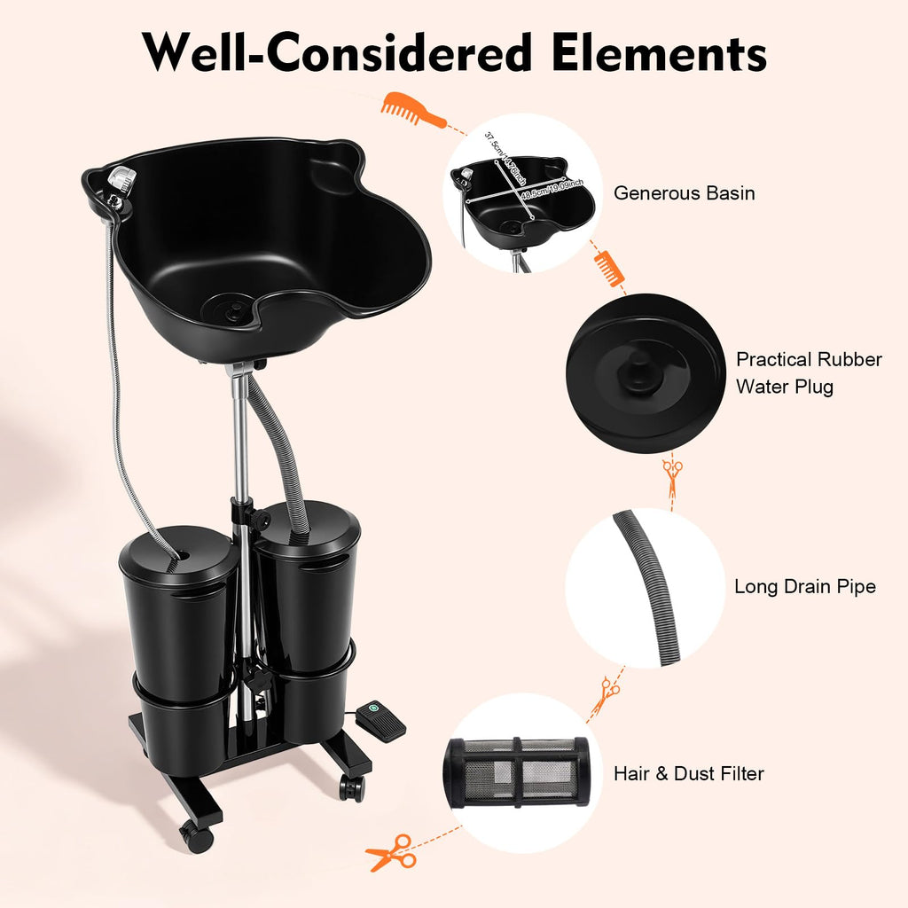 Portable Height Adjustable Shampoo Bowl with Electric Pump T66645