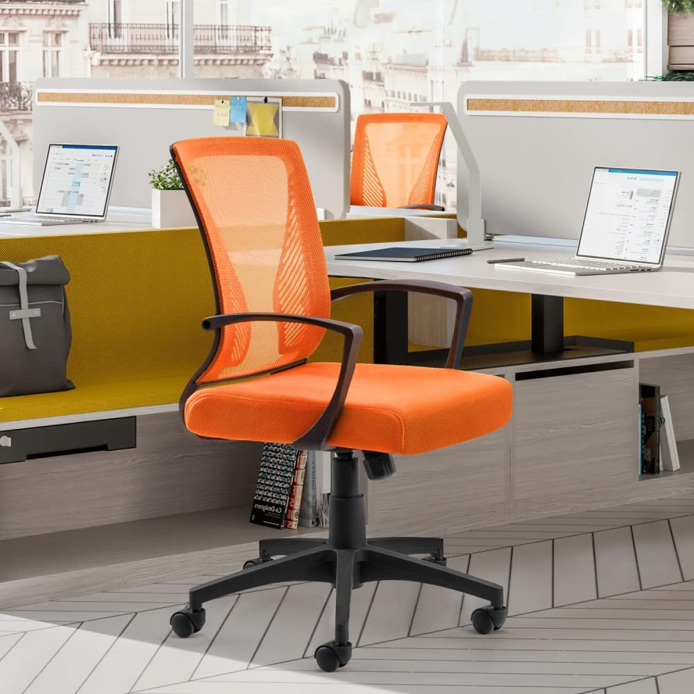 Mesh Office Chair with Lumbar Support, Wheels, Height Adjustable & Swivel, Orange G619