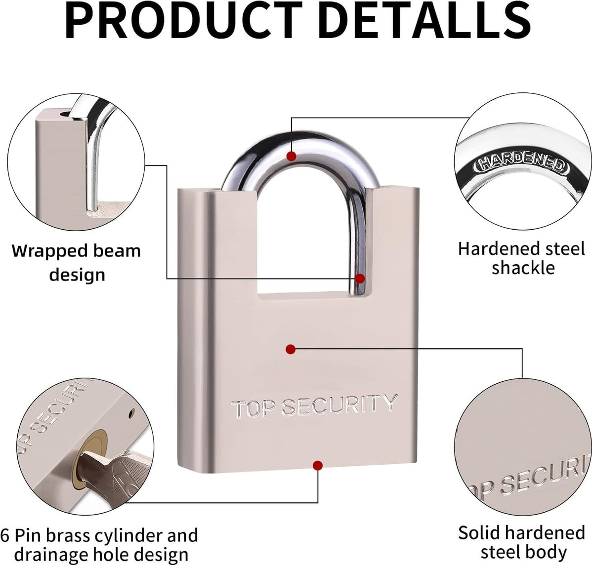 Heavy Duty Solid Brass Keyed Padlock with 4 Keys K8002