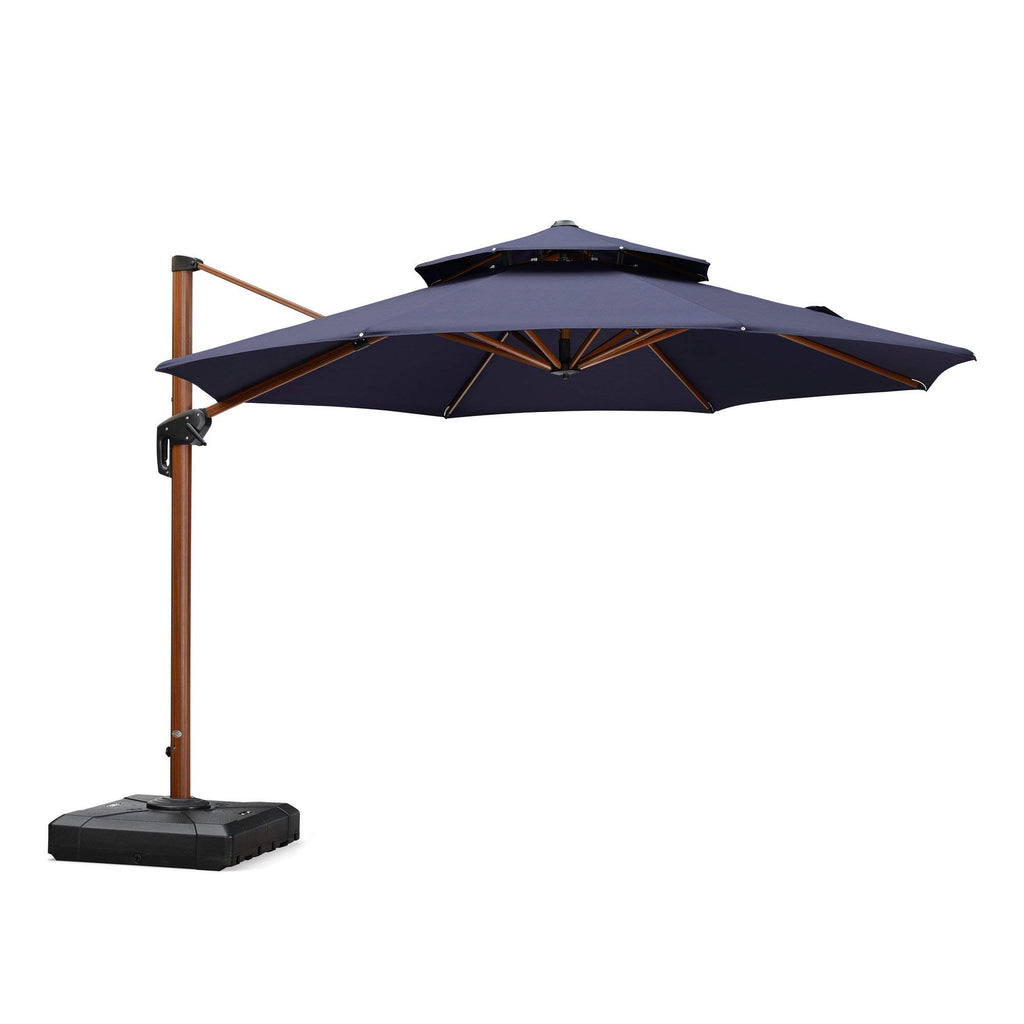 11ft Double Top Wood-Grain Finish Navy Blue Patio Umbrella T240