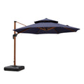 11ft Double Top Wood-Grain Finish Navy Blue Patio Umbrella T240