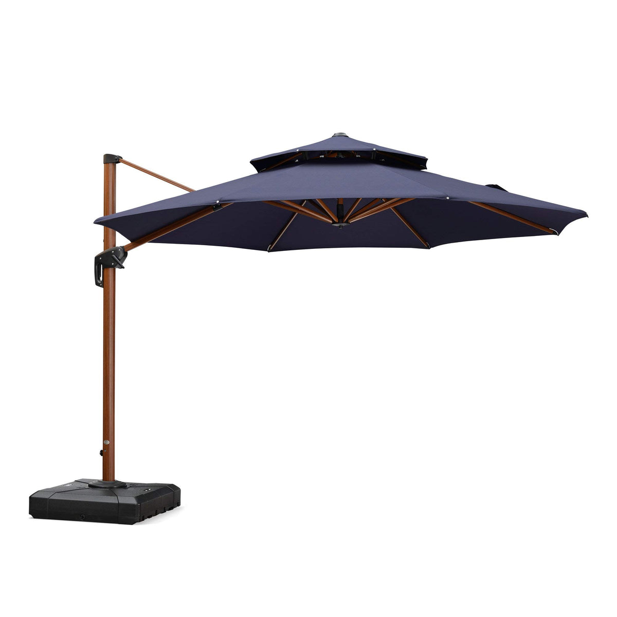 11ft Double Top Wood-Grain Finish Navy Blue Patio Umbrella T240