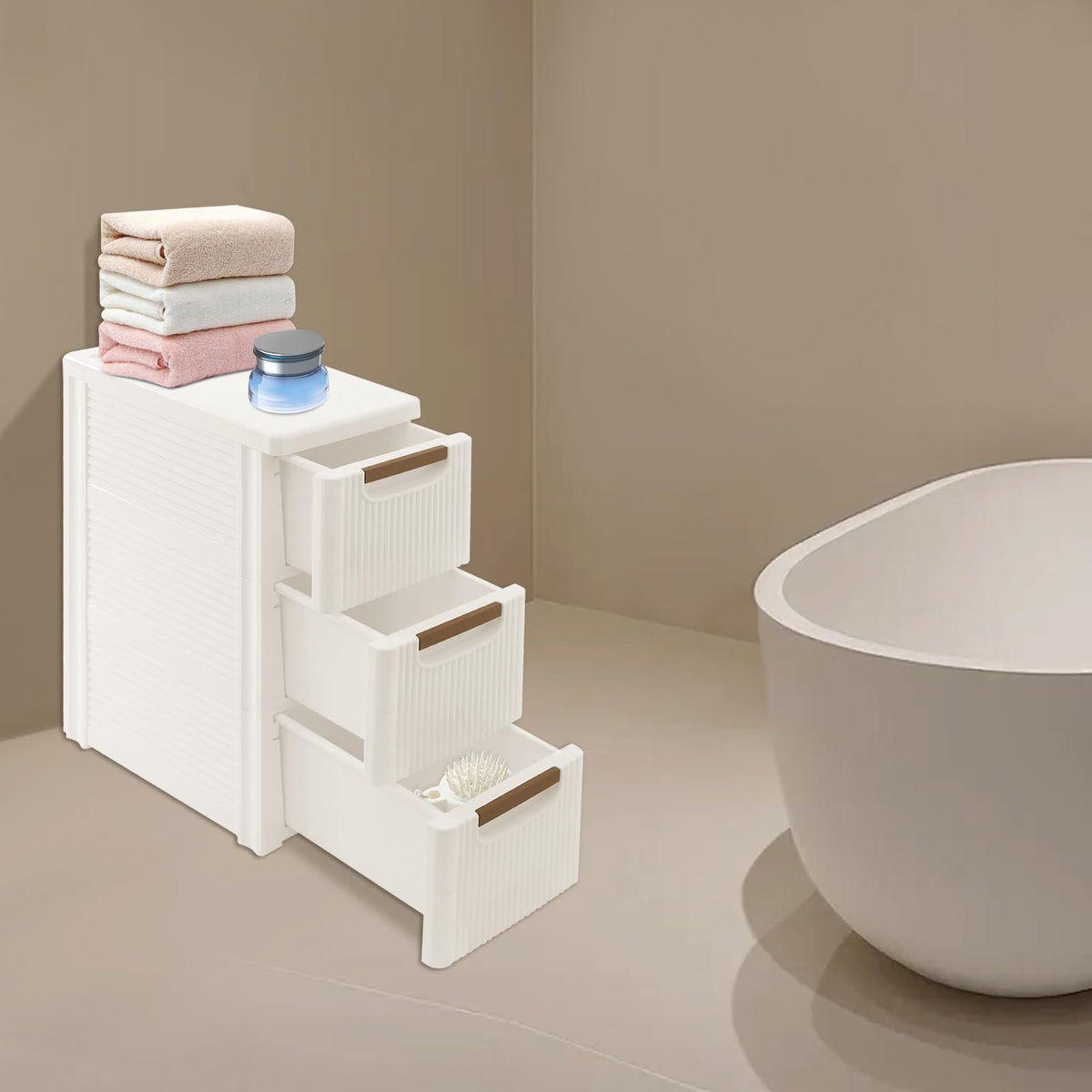 Narrow Rolling Storage Cabinet with 3 Drawers M851