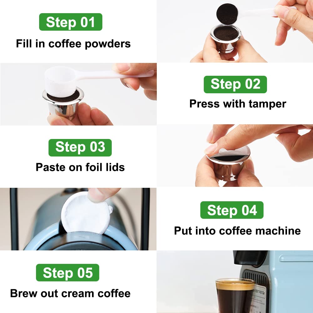 Reusable Stainless Steel Espresso Capsules 6 Cups 200 Lids S687