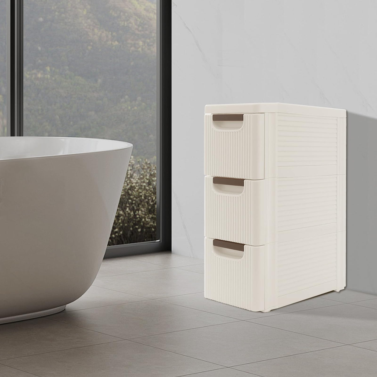 Narrow Rolling Storage Cabinet with 3 Drawers M851