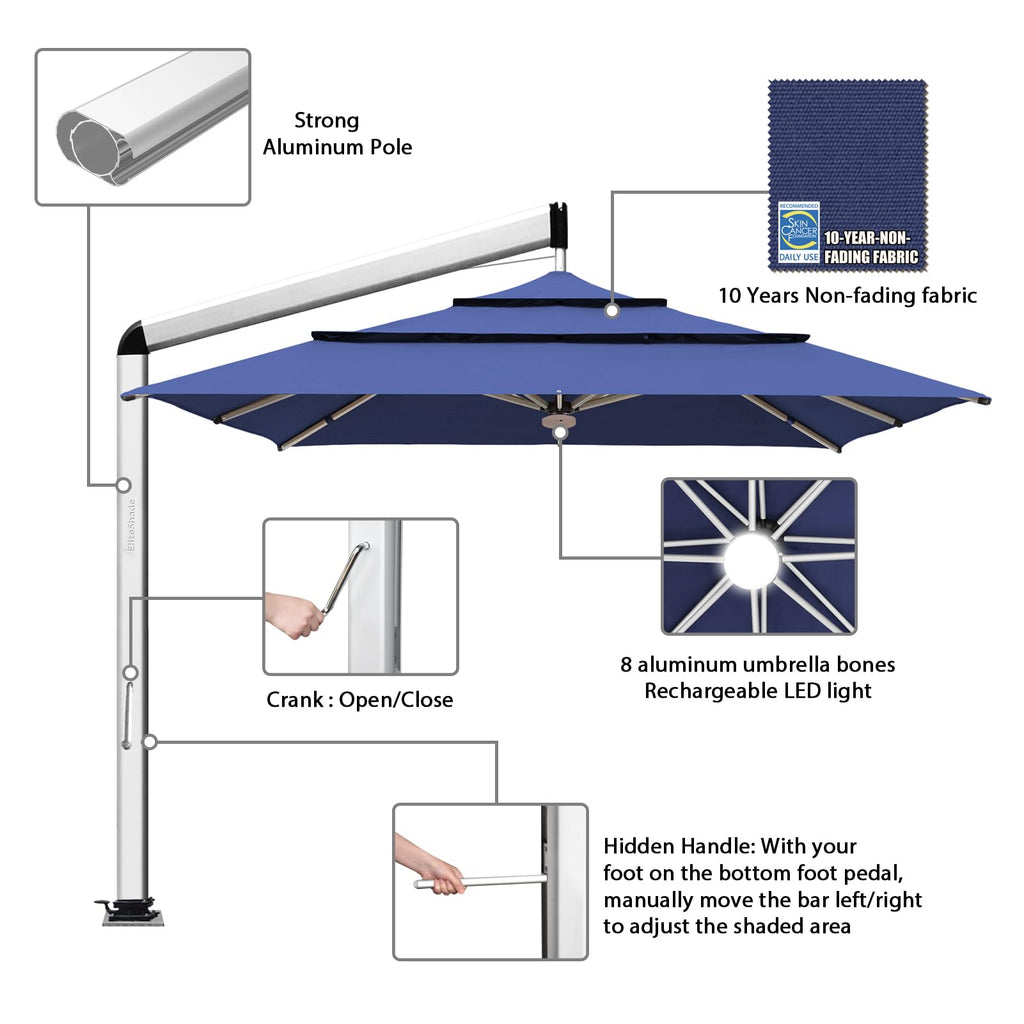 10x10FT Aluminum Cantilever Patio Umbrella with Light J680