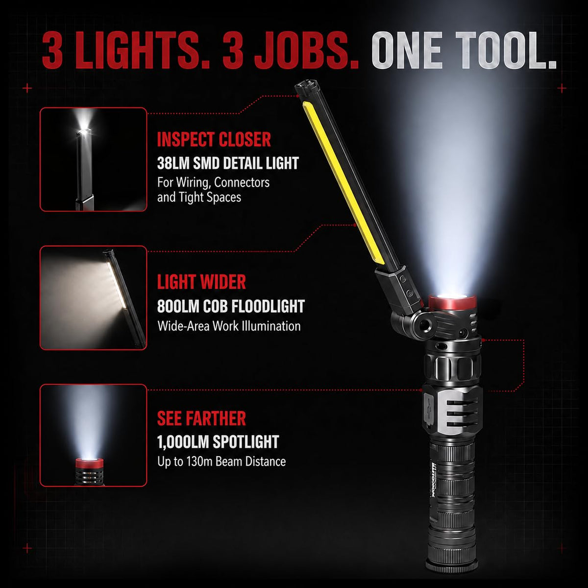 1000 LM Rechargeable Magnetic Work Light B66617