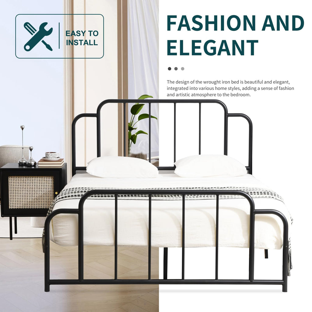 Black Full Size Metal Bed with Headboard and Footboard E85158