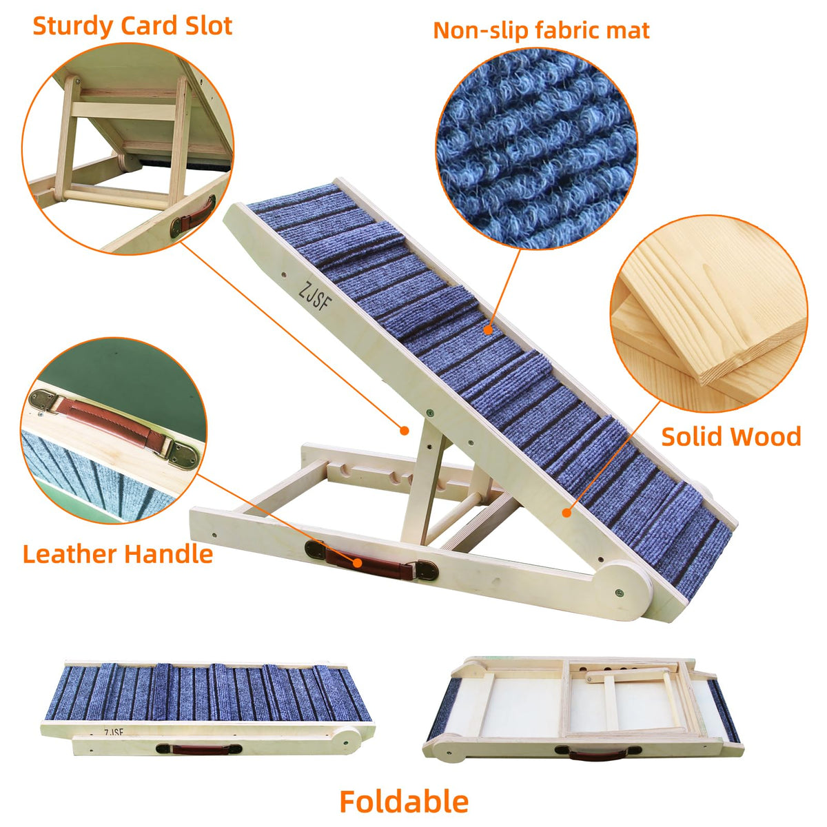 Foldable Wooden Dog Ramp 4 Adjustable Heights L23974
