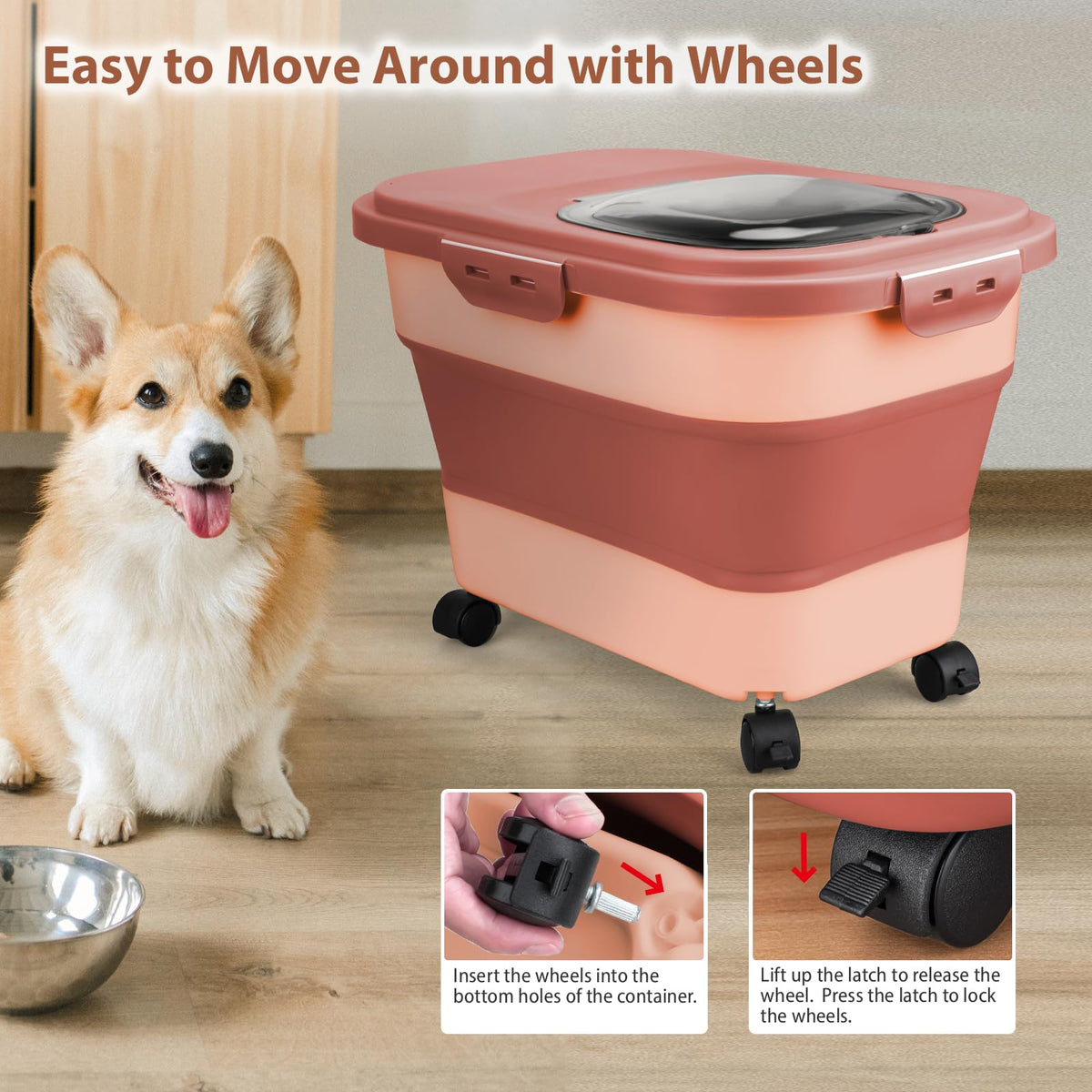 Collapsible Pet Food Storage Container with Wheel, Cup and Scoop Z31444