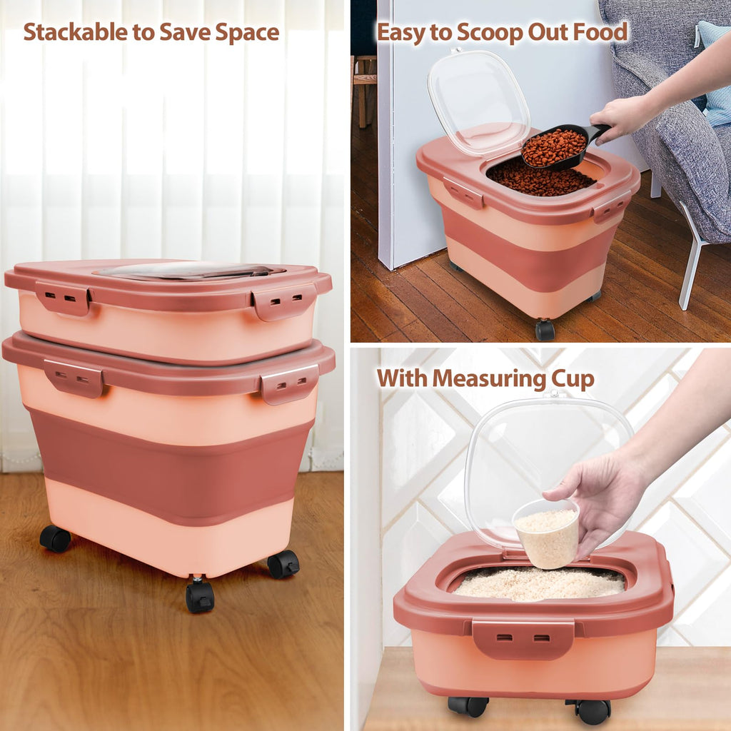 Collapsible Pet Food Storage Container with Wheel, Cup and Scoop Z31444