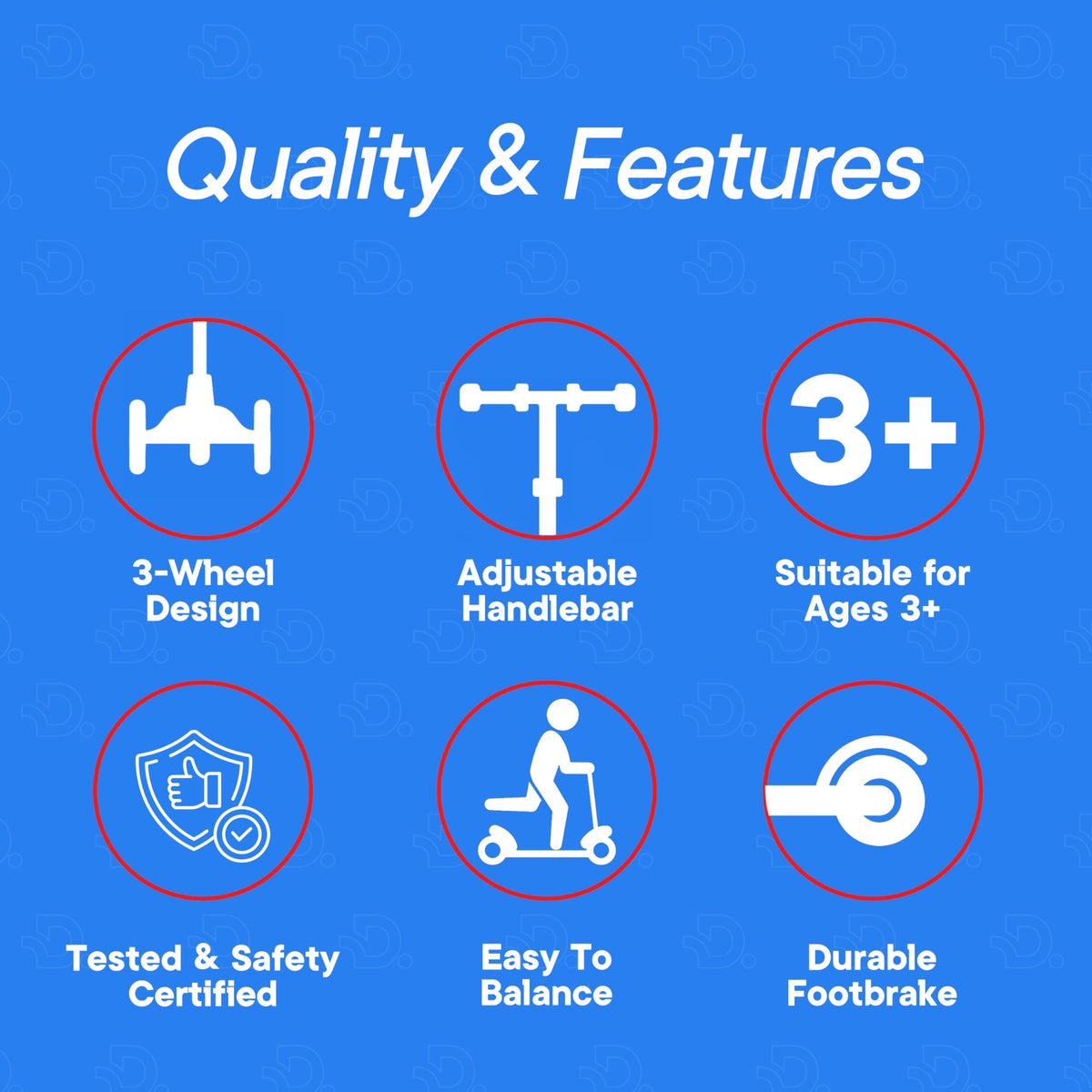 3-Wheel Kids Scooter Adjustable Height Anti-Slip Deck Red and Blue X1289