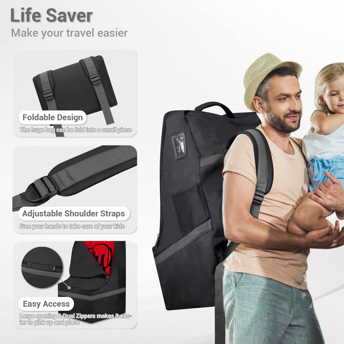 Padded Gray Car Seat Travel Bag X8855