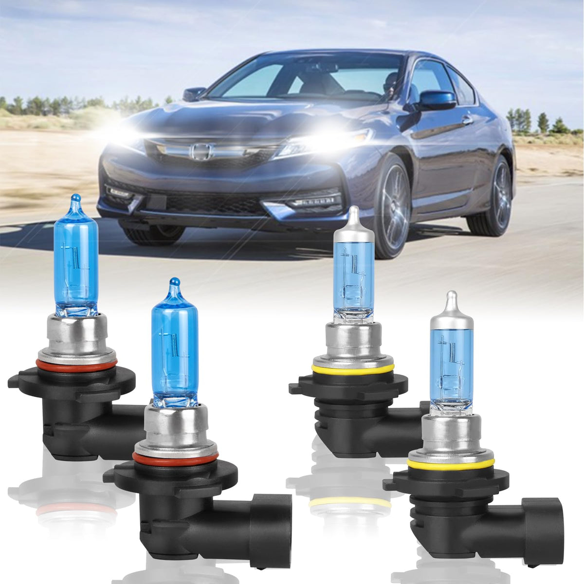 Halogen Headlight Bulbs 9005 High Beam 9006 Low Beam Pack of 4 V7443