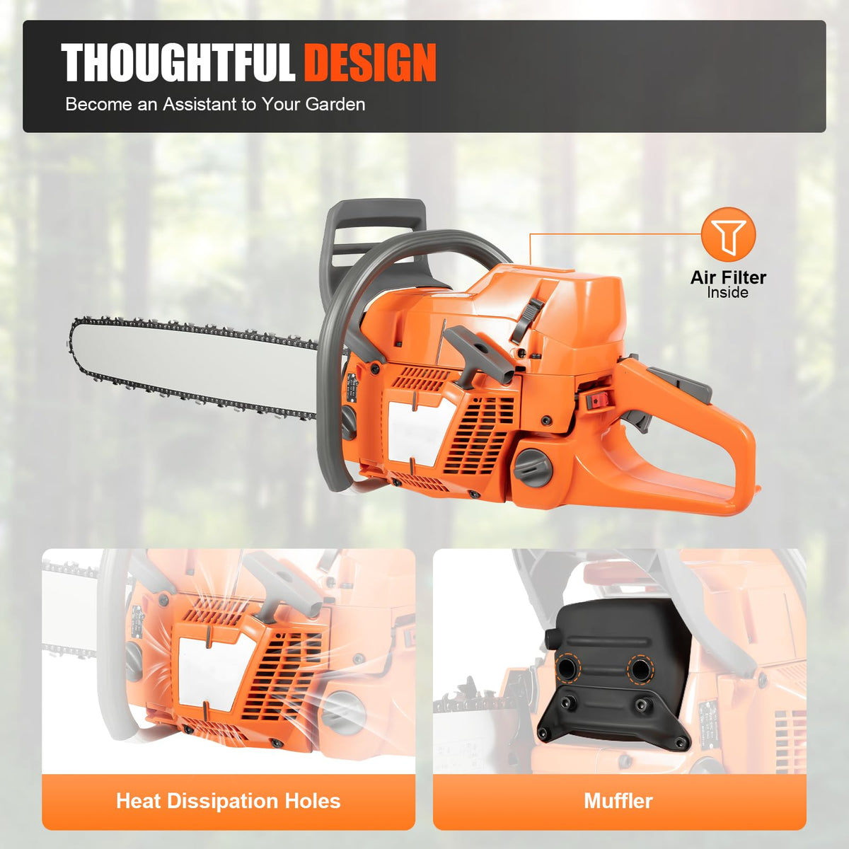 Gas Powered Chainsaw, 71.8cc 2-Stroke, 24 Inch M9508