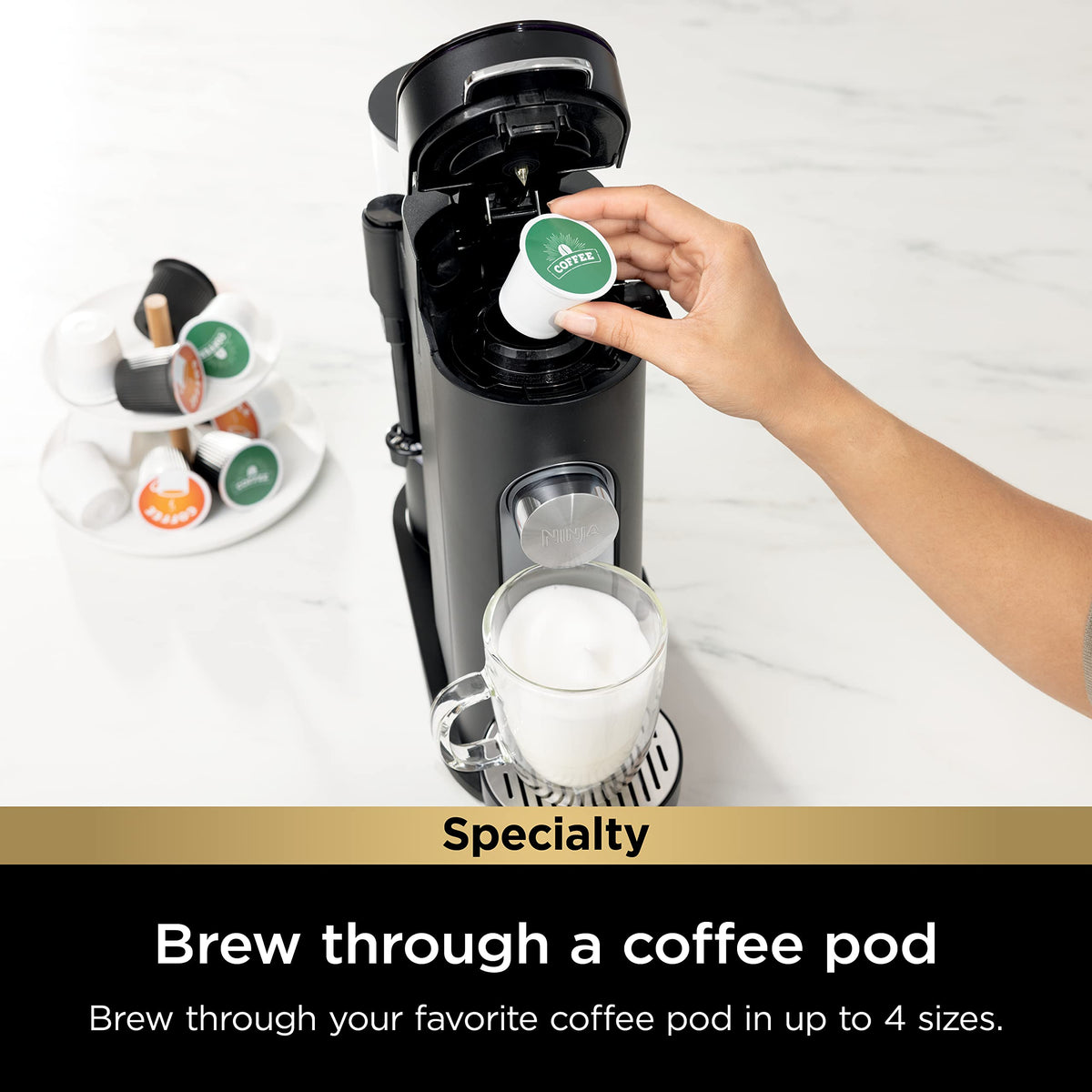 Single-Serve Coffee Maker with Milk Frother, Black I508