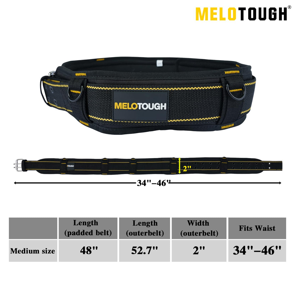 2-Inch Padded Tool Belt with 4 D-Rings Heavy Duty Double Metal Roller Buckle Y477440