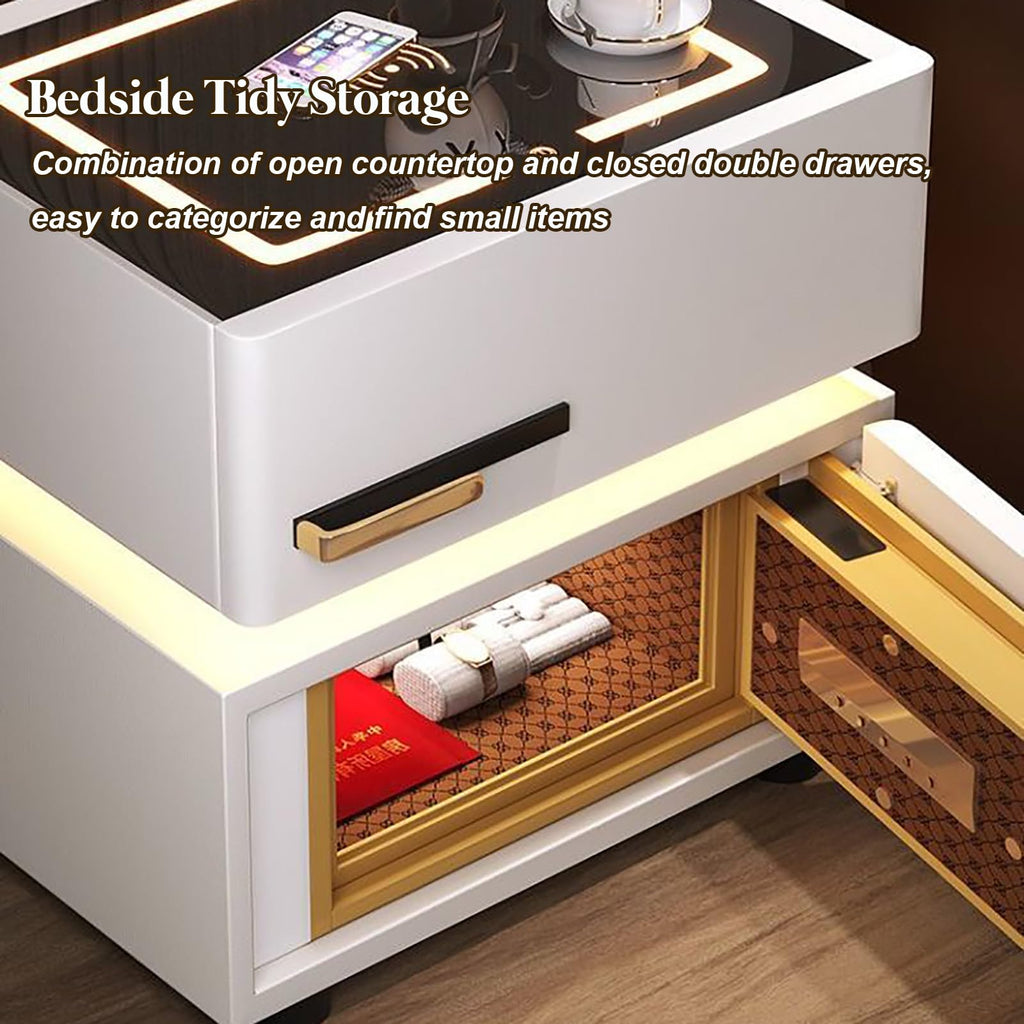 Light Gray Nightstand with Wireless Charging and Drawers L4700