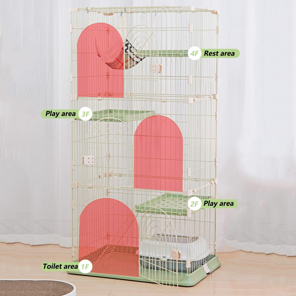 3/4-Tier Cat Cage Playpen with Hammock C919