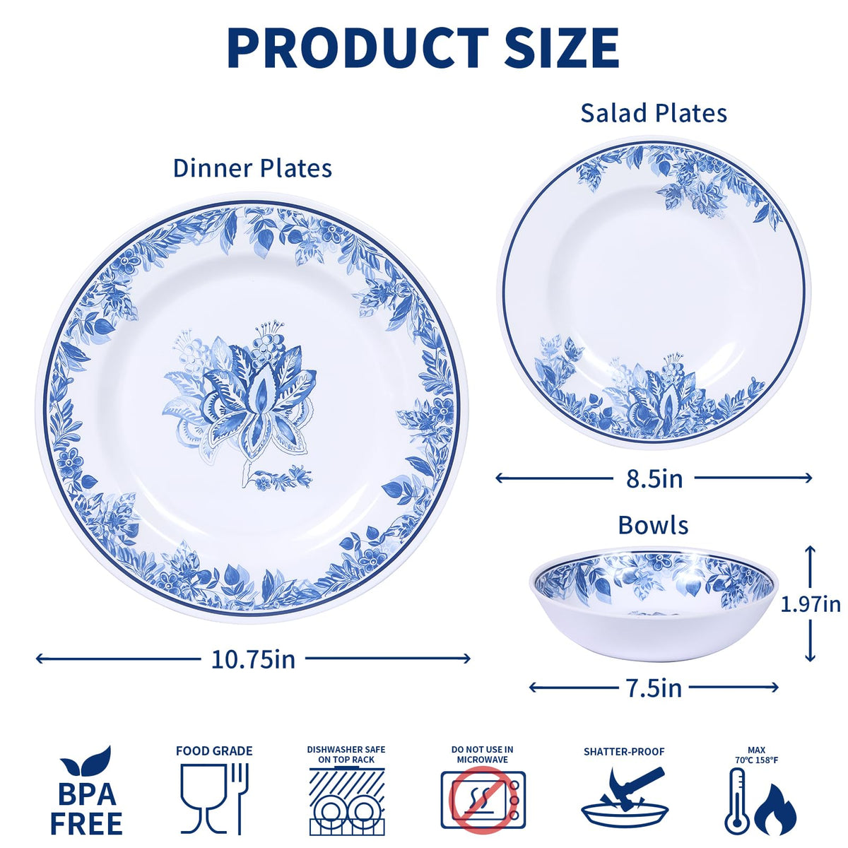 12 Pc Floral Melamine Dinnerware Set G322