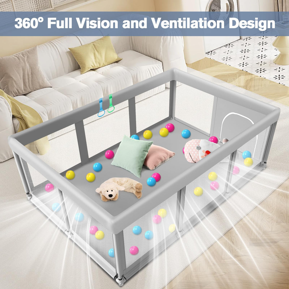 Large Baby Playpen with Soft Breathable Mesh Z316