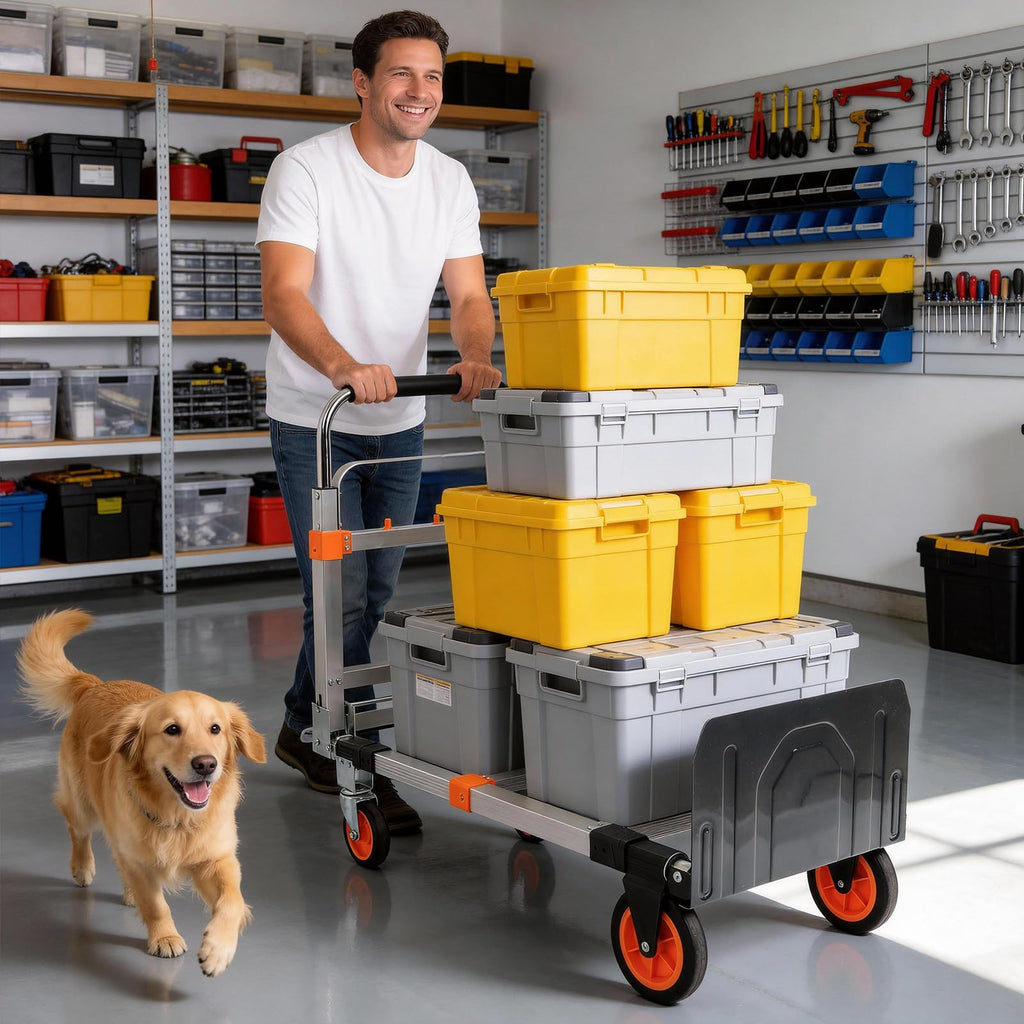 Folding Hand Truck Dolly Cart with Wheels, 500lb Load, Silver Orange P392468