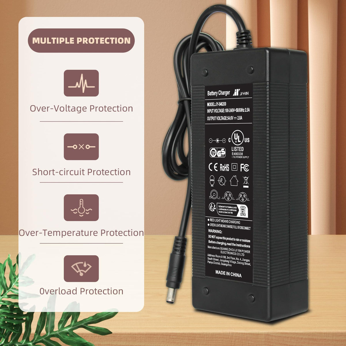 54.6V 2A Lithium Battery Charger with 5 Adapter Plugs U7759