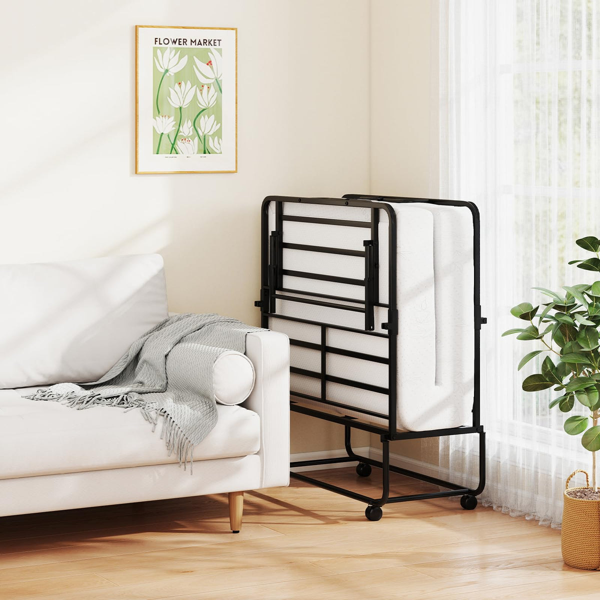 Twin Folding Bed Frame with Memory Foam Mattress F400144