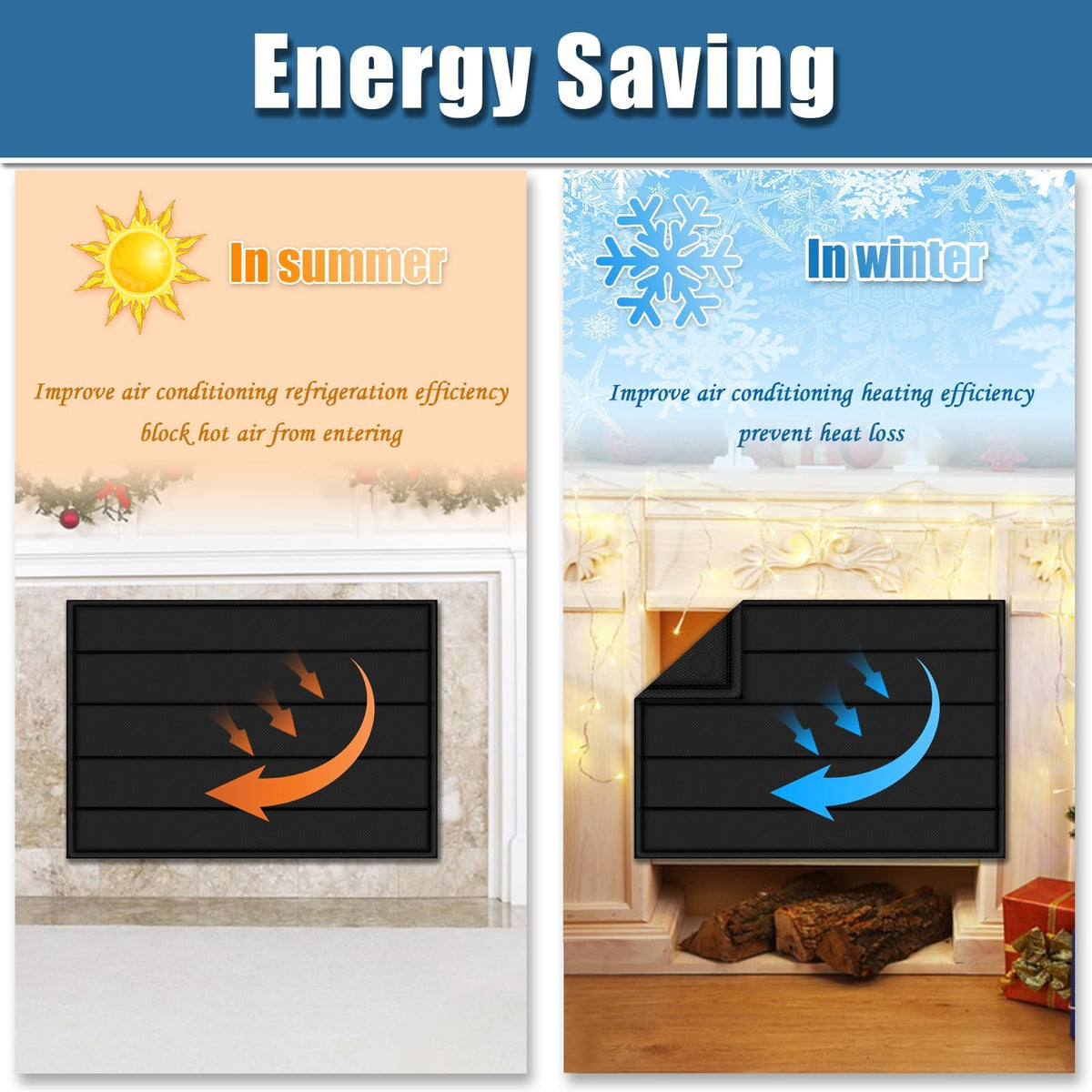 Magnetic Fireplace Cover 39"x32" Draft Stopper H217090