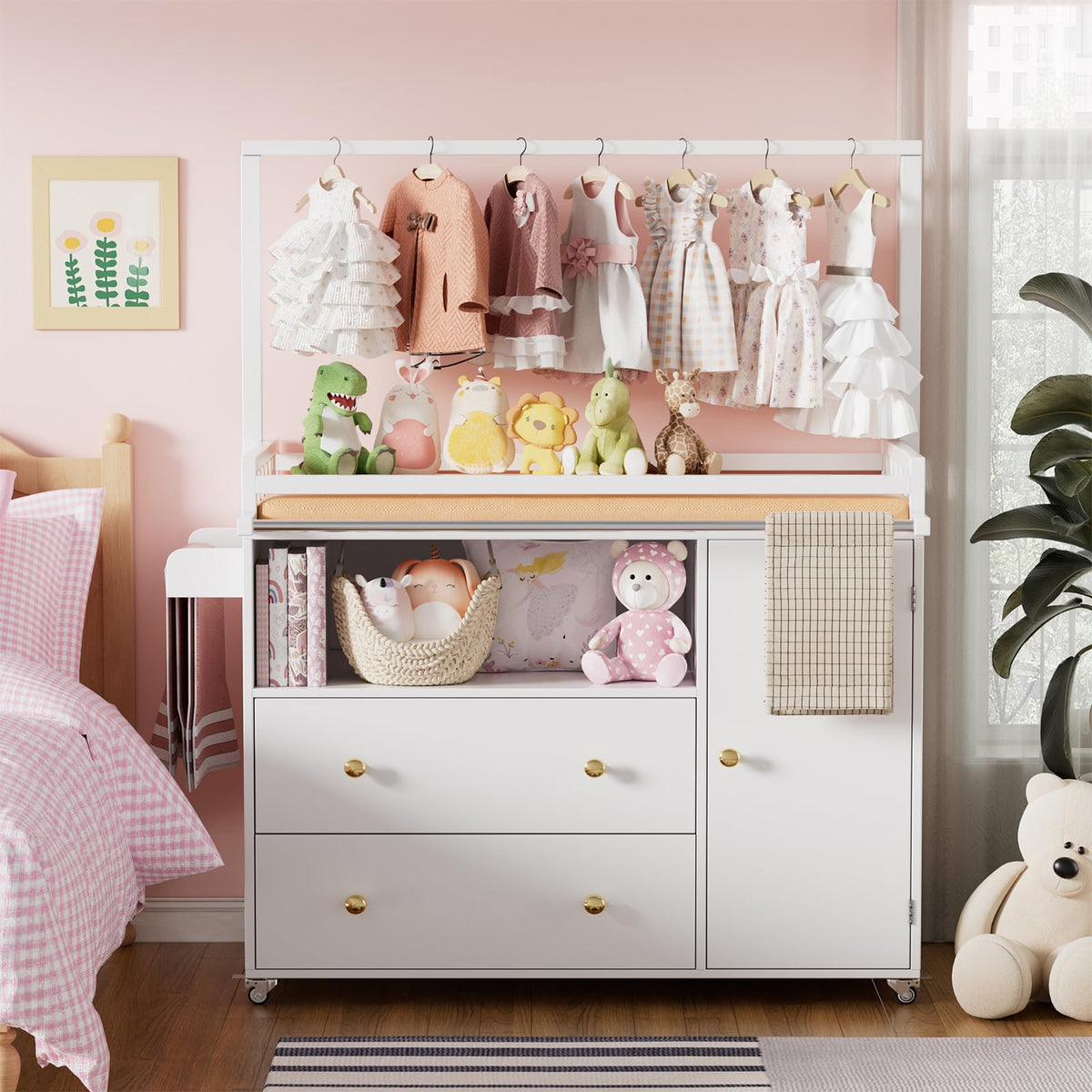 Baby Changing Table with Wheels and Drawers U795082