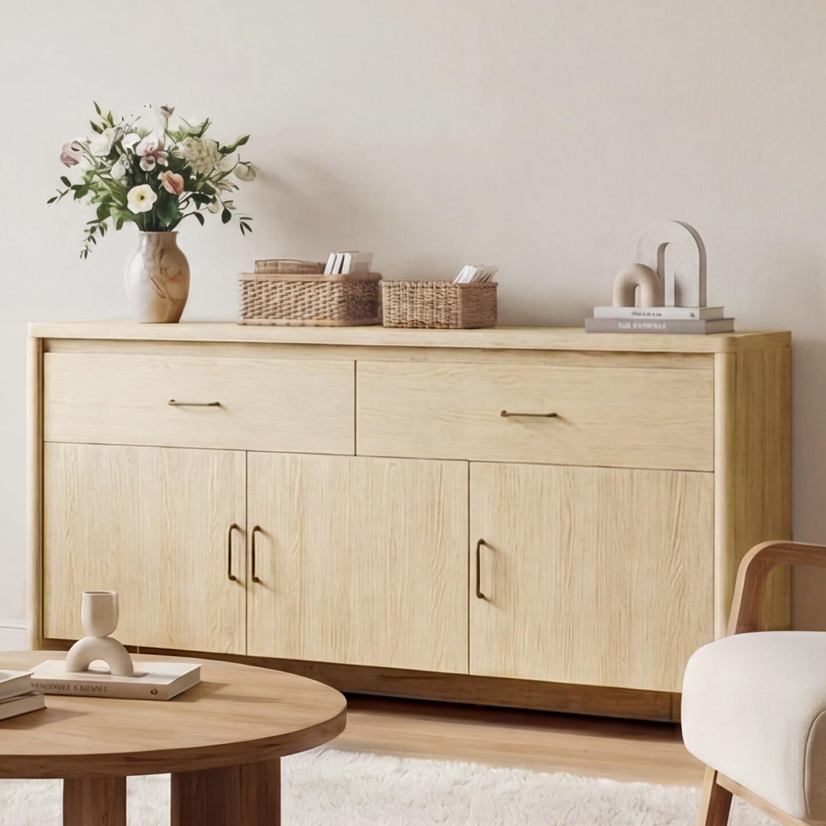 59" Wood Sideboard Buffet Cabinet with Adjustable Shelves & Drawers K80460