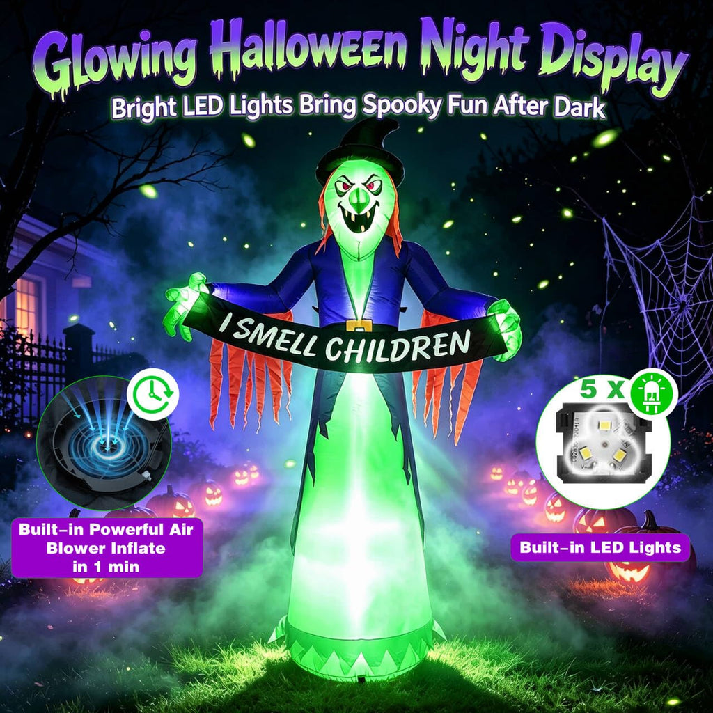 8FT Inflatable Witch Halloween Decoration with Built-in LED Lights M950895