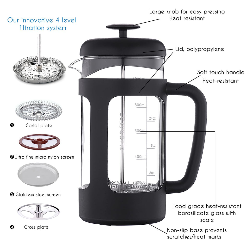 34 oz French Press Coffee Tea Maker with 10g Measuring Spoon Q630752