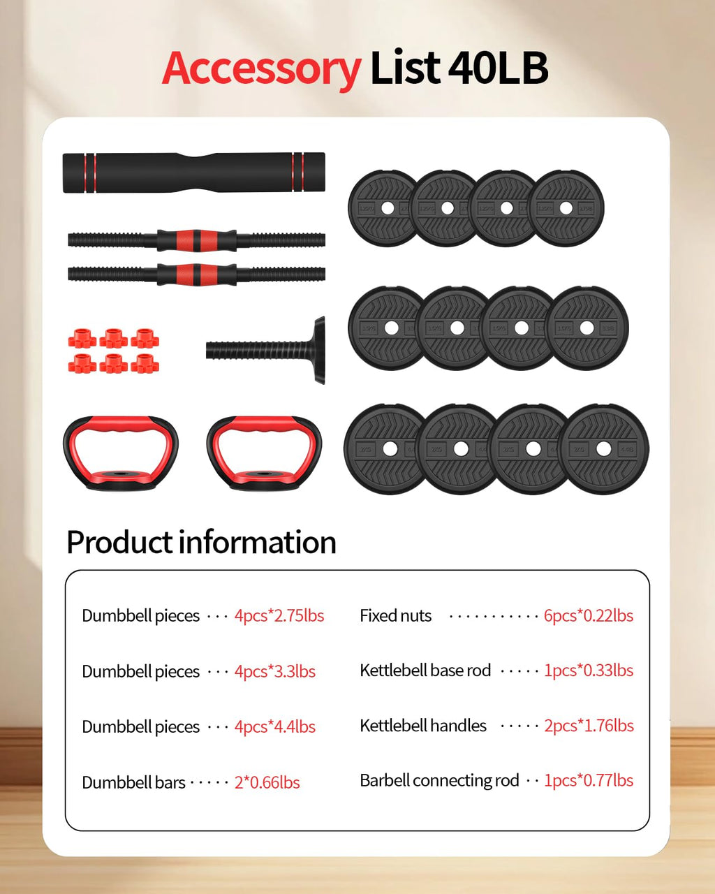 Adjustable Dumbbells Free Weight Set with Connector J776