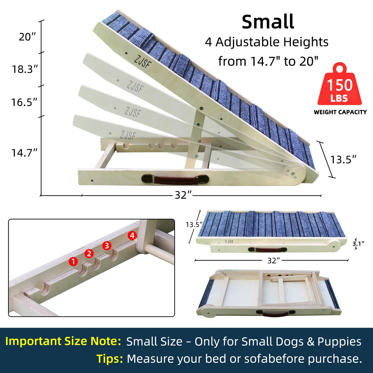Foldable Wooden Dog Ramp 4 Adjustable Heights L23974