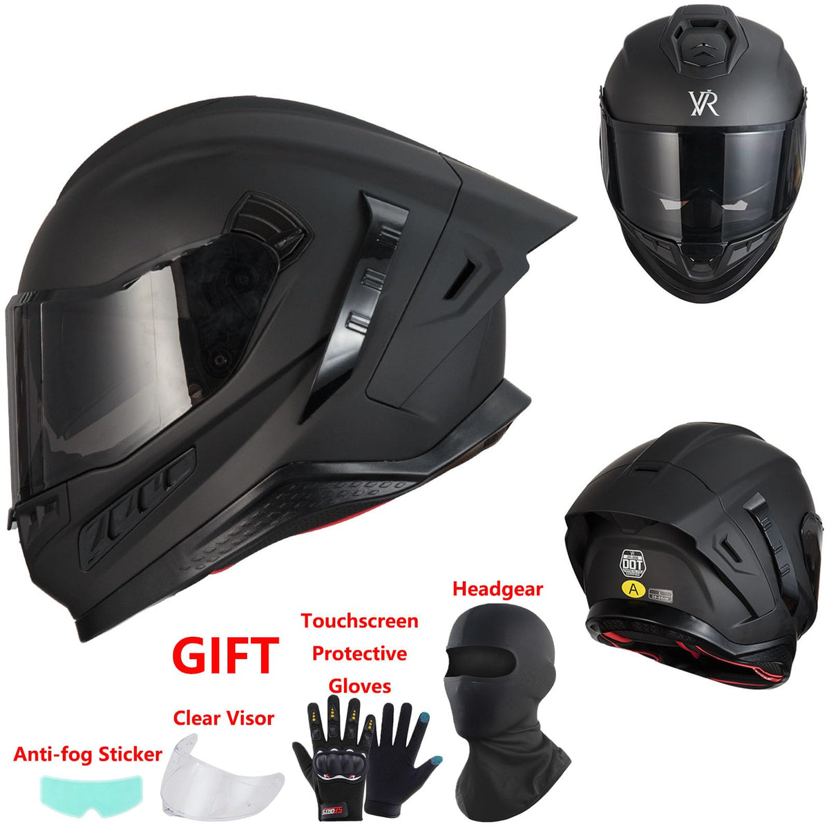 Full Face Motorcycle Helmet DOT Dual Sun Visor D96828