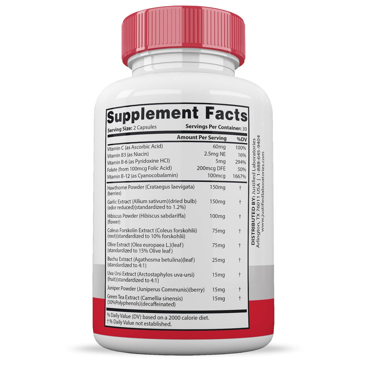 60 Capsules 688MG Hawthorne Hibiscus Garlic Juniper Olive Forskolin Green Tea Extract W4472